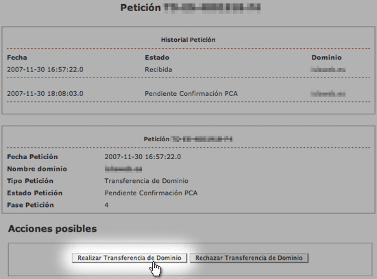 Aceptación de transferencia