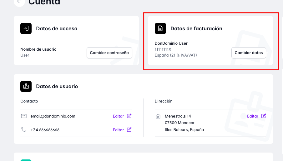 Modificar Facturacion