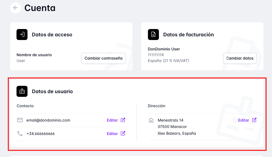 Modificar contactos
