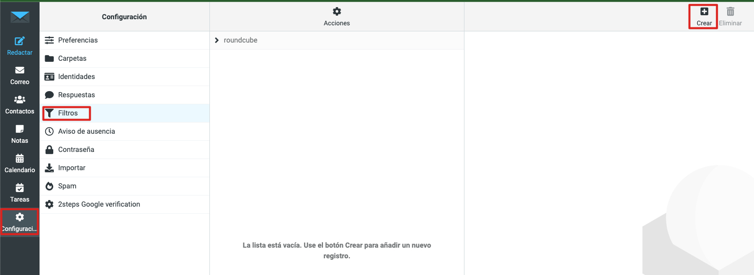 Create filter in WebMail