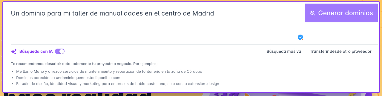 Buscar un dominio con IA