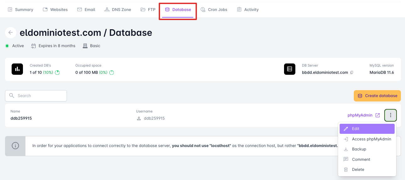 Create MySQL database