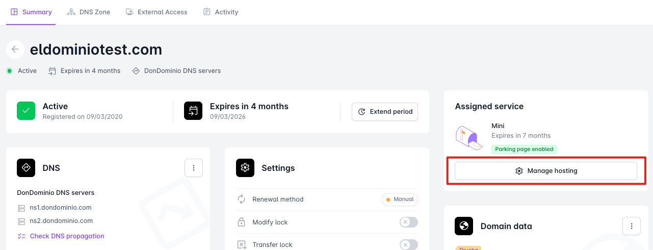 Manage hosting
