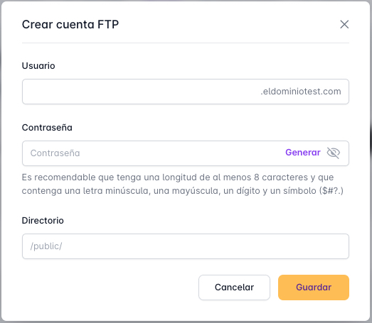 Crear cuenta FTP