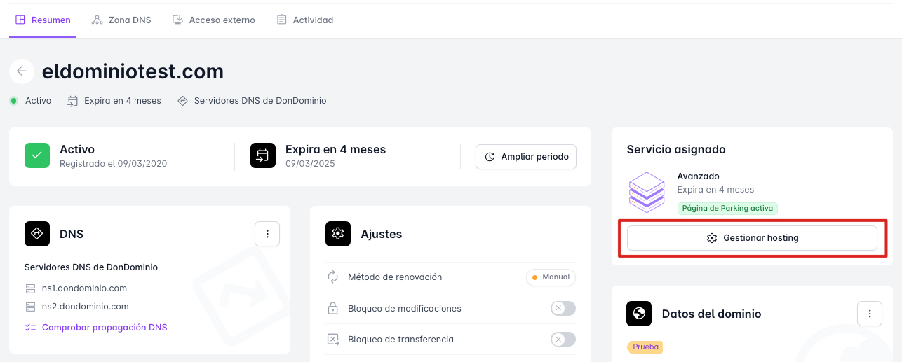 Gestionar alojamiento
