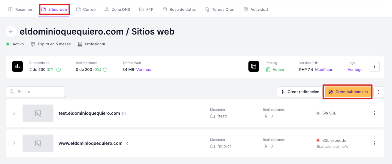 Apartado Sitios web