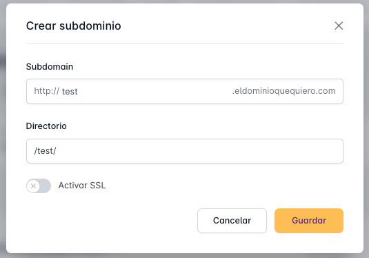 Crear subdominio