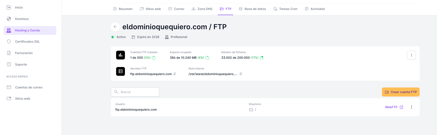 ftp accounts section